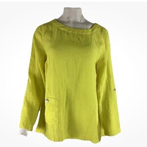 John Mark Sz M Linen Blend Swing Hem Travel Beach Tunic Top Neon Yellow